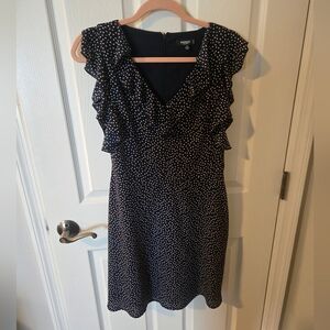 Petite 4p Polka Dot Ruffle V-Neck Dress - Navy/White